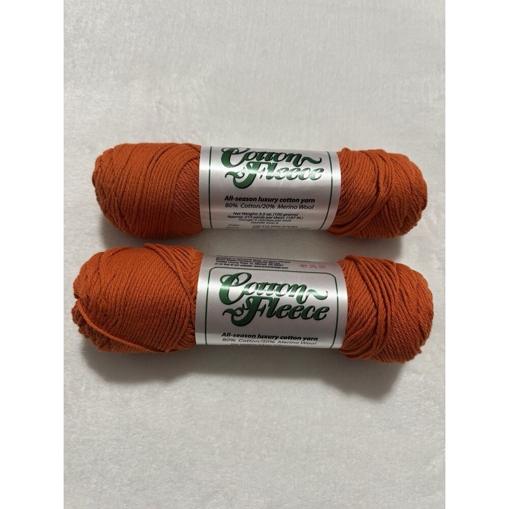 Brown Sheep Cotton Fleece Yarn CW 310 Wild Orange 2 Skeins Merino Wool Luxury